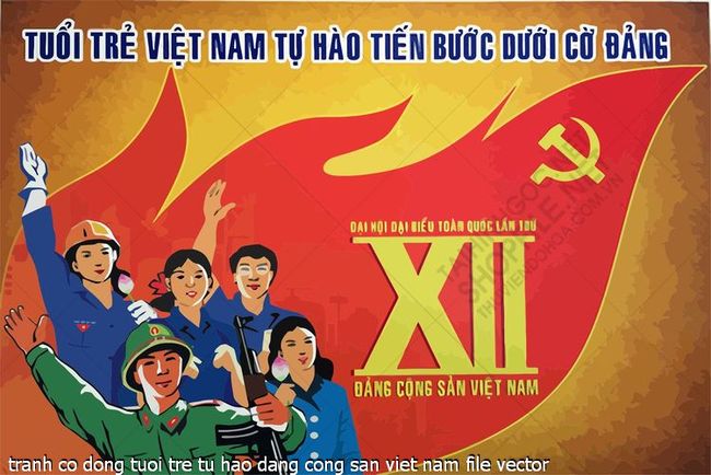 tranh co dong tuoi tre tu hao dang cong san viet nam file vector